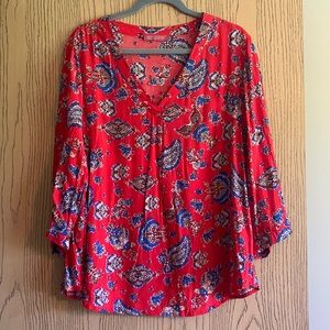 Rose & Thyme 3/4 Sleeve Red Floral Blouse